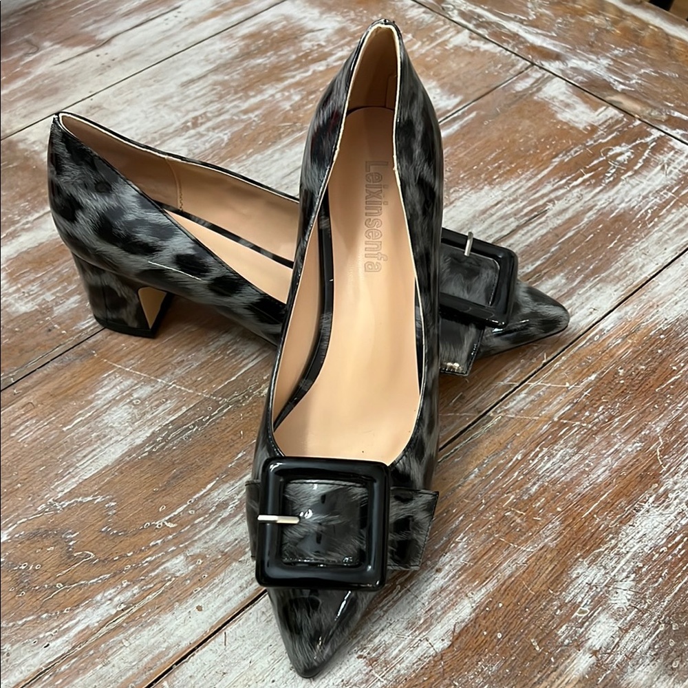 Black and Gray Women's cheetah print Heels